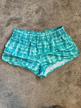 OP Ocean Pacific Tie Dye Shorts Womens Medium Teal Beach Swim Lounge Athletic